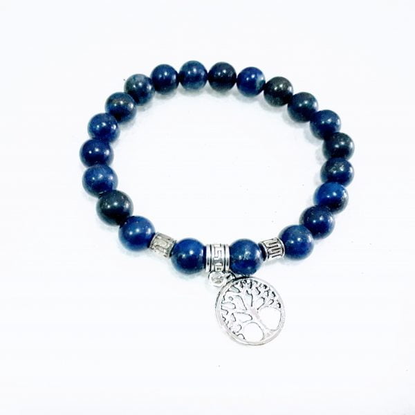 Pulsera de lápiz lazuli de 8 mm con árbol de la vida