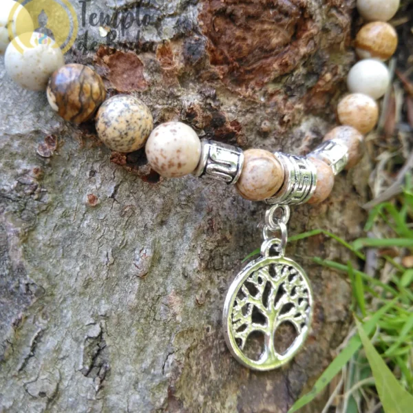 Pulseira Jaspe Madeira ou Imagem com Árvore da Vida