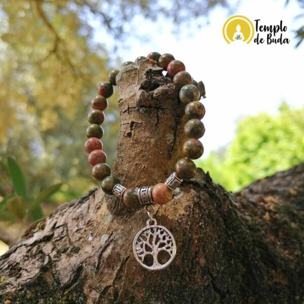 Pulsera elástica de Unakita con cuentas de 8 mm e Árbol de la Vida - Imagen 2