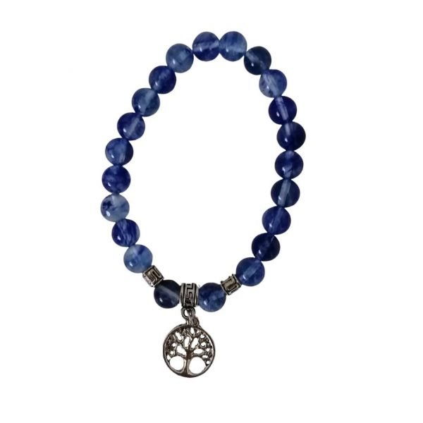 Bracciale di quarzo rutilato blu con albero della vita 8 mm