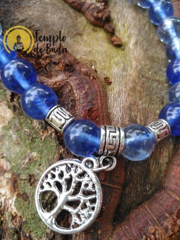 Bracciale di quarzo rutilato blu con albero della vita