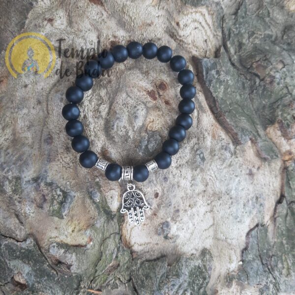 Pulseira Shungita com Mão de Fatima 8 mm - Imagen 2