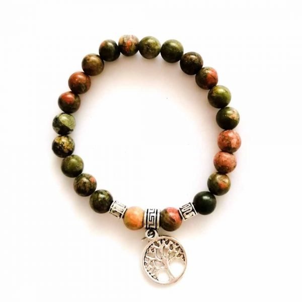 Pulsera elástica de Unakita con cuentas de 8 mm e Árbol de la Vida