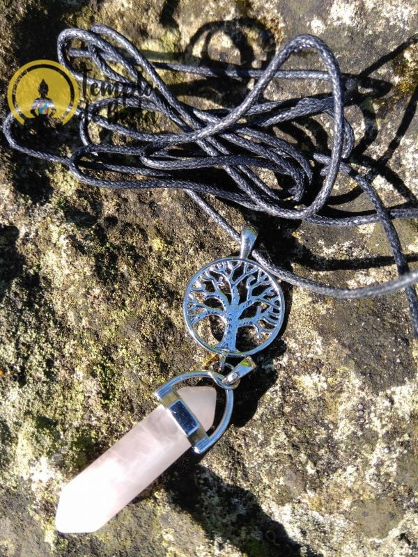 Ciondolo in quarzo rosa con albero della vita