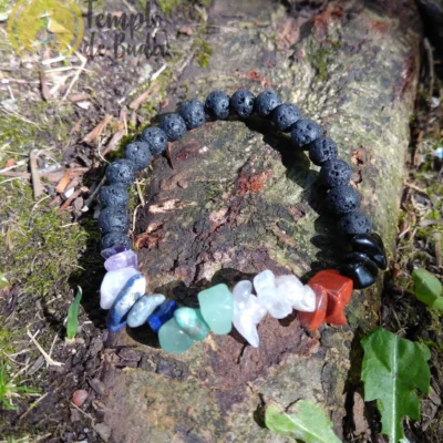 Pulseira Pedra Lava e Chakras Chips