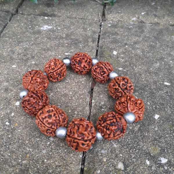 Pulseira Rudraksha 5 Muhkhis Prateada