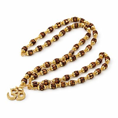 Colar Rudraksha OM Dourado
