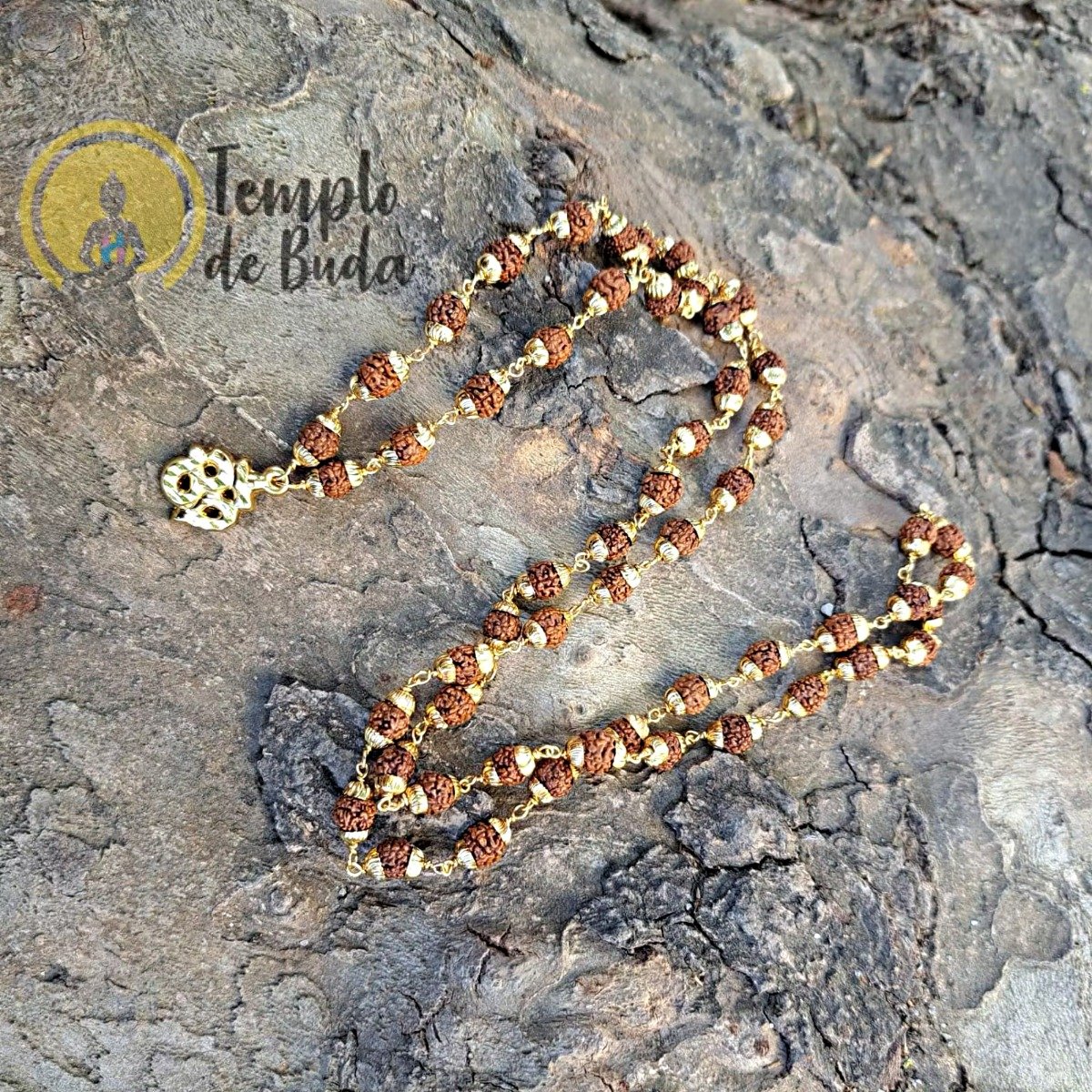 Colar Rudraksha OM Dourado
