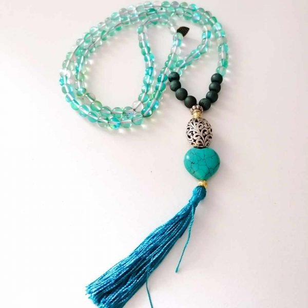 Japa Mala Heart and Aqua Aura Blue and Aqua Aura Titanium Blue