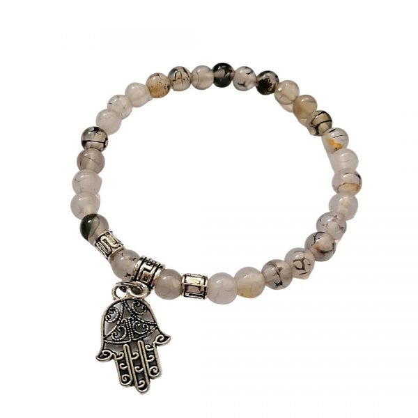 Spinnenachat-Armband mit Hand der Fatima 6mm