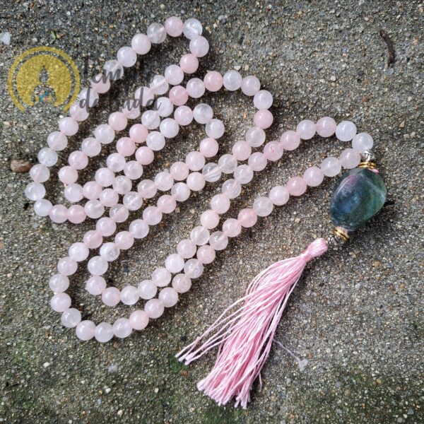 Japa Mala Quartzo Rosa com Ágata Índia 8 mm