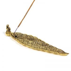 Ganesh Leaf Golden Metal Incense Holder