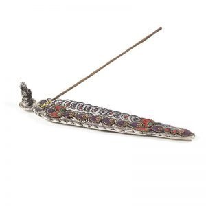 Ganesh Leaf Silver Colored Metal Incense Holder