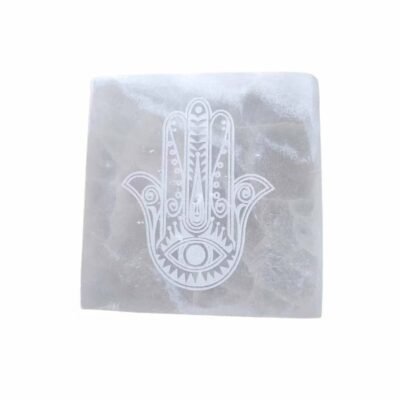 Porta Incenso Selenite Mão de Fátima Quadrado