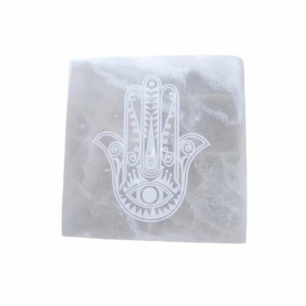 Porta Incenso Selenite Mão de Fátima Quadrado