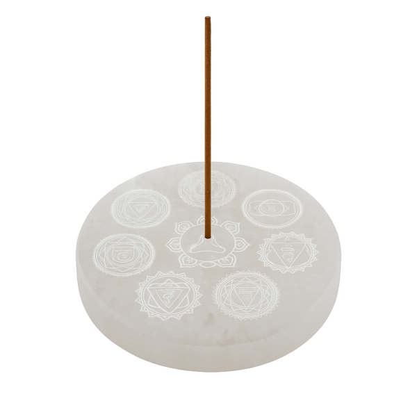 Porta Incenso Selenite 7 Chakras Meditação Redondo