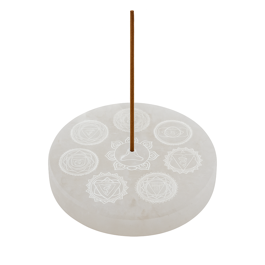 Porte-encens rond en sélénite pour les 7 chakras et la méditation