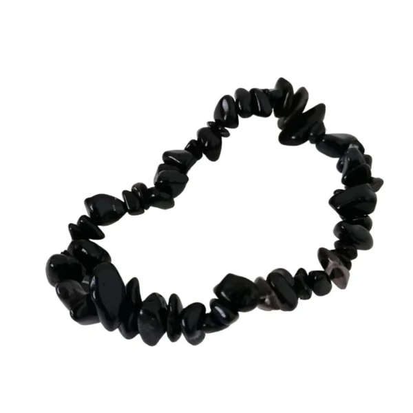 Pulseira de Obsidiana Negra Dourada Chips