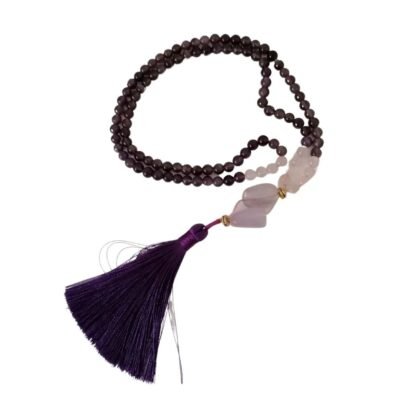 Amethyst and White Quartz Japa Mala