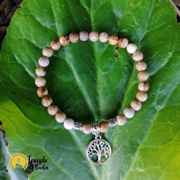 Holz oder Bild Jaspis Armband mit Baum des Lebens 6mm – Bild 2