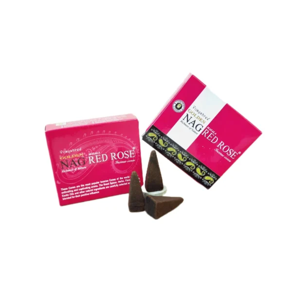 Golden Nag Red Rose Cone Indian Incense