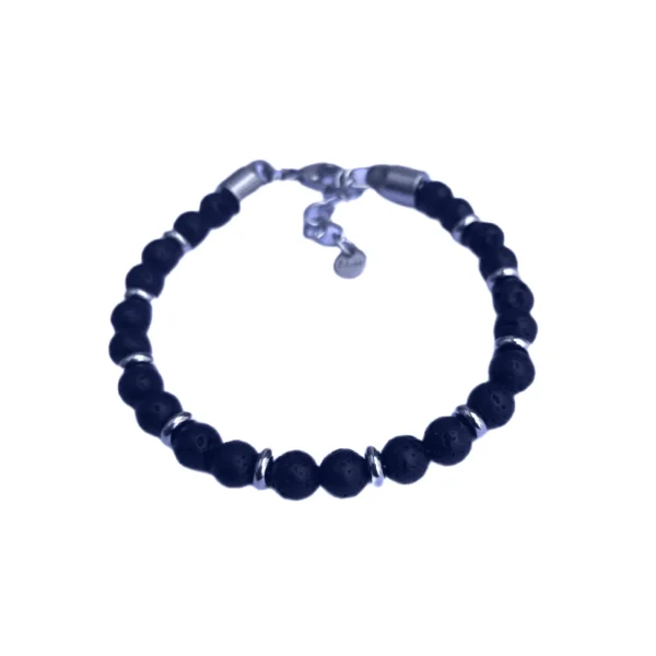 Pulseira de Pedra Lava Metal 6mm