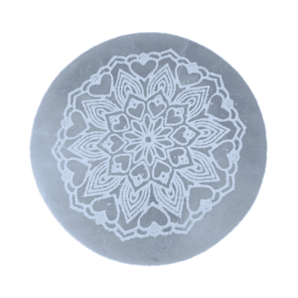 Placa de Selenita Mandala Coração 10 cm