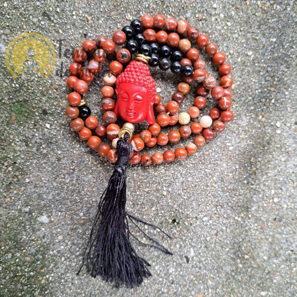 Japa Mala Jaspe Vermelho e Onix 6mm