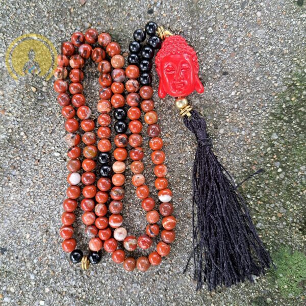 Japa Mala Jaspe Vermelho e Onix 6mm