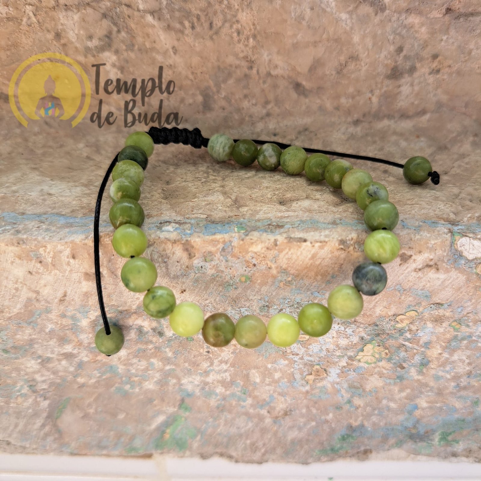 Pulseira de Jaspe Serpente Leitosa com Cordão Regulável 6mm