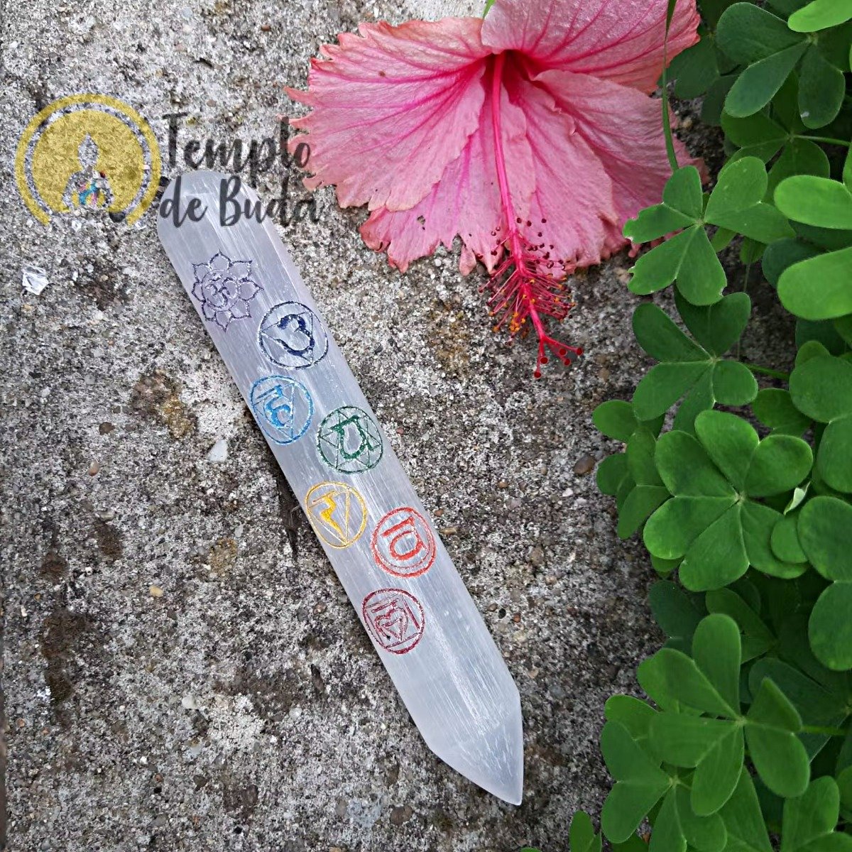 Bastão de Selenite 7 Chakras 1 Ponta