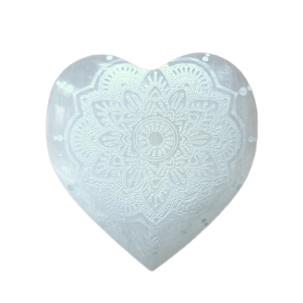 Coração de Selenita com Mandala 10 cm