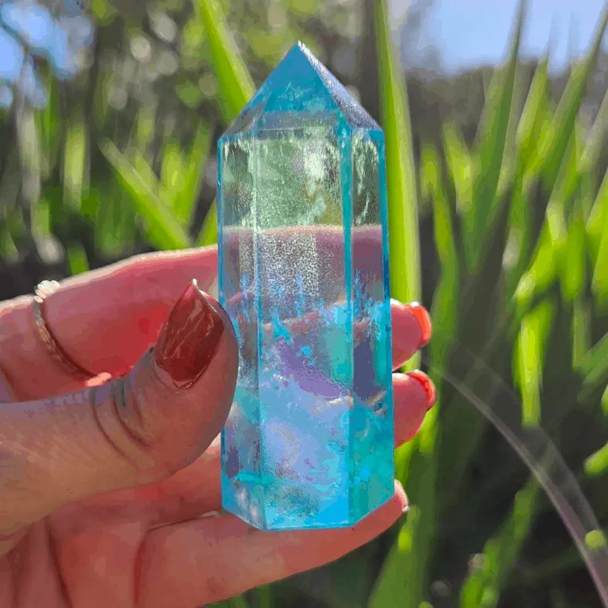Ponta Quartzo Aqua Aura Azul
