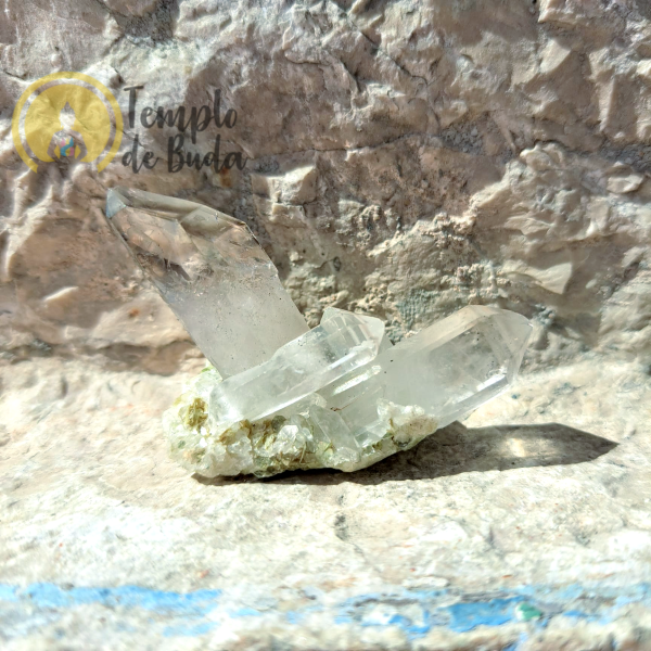 Pontas Duo Cristal de Quartzo Branco e Fumado Cruzado em Base de Lepidolita