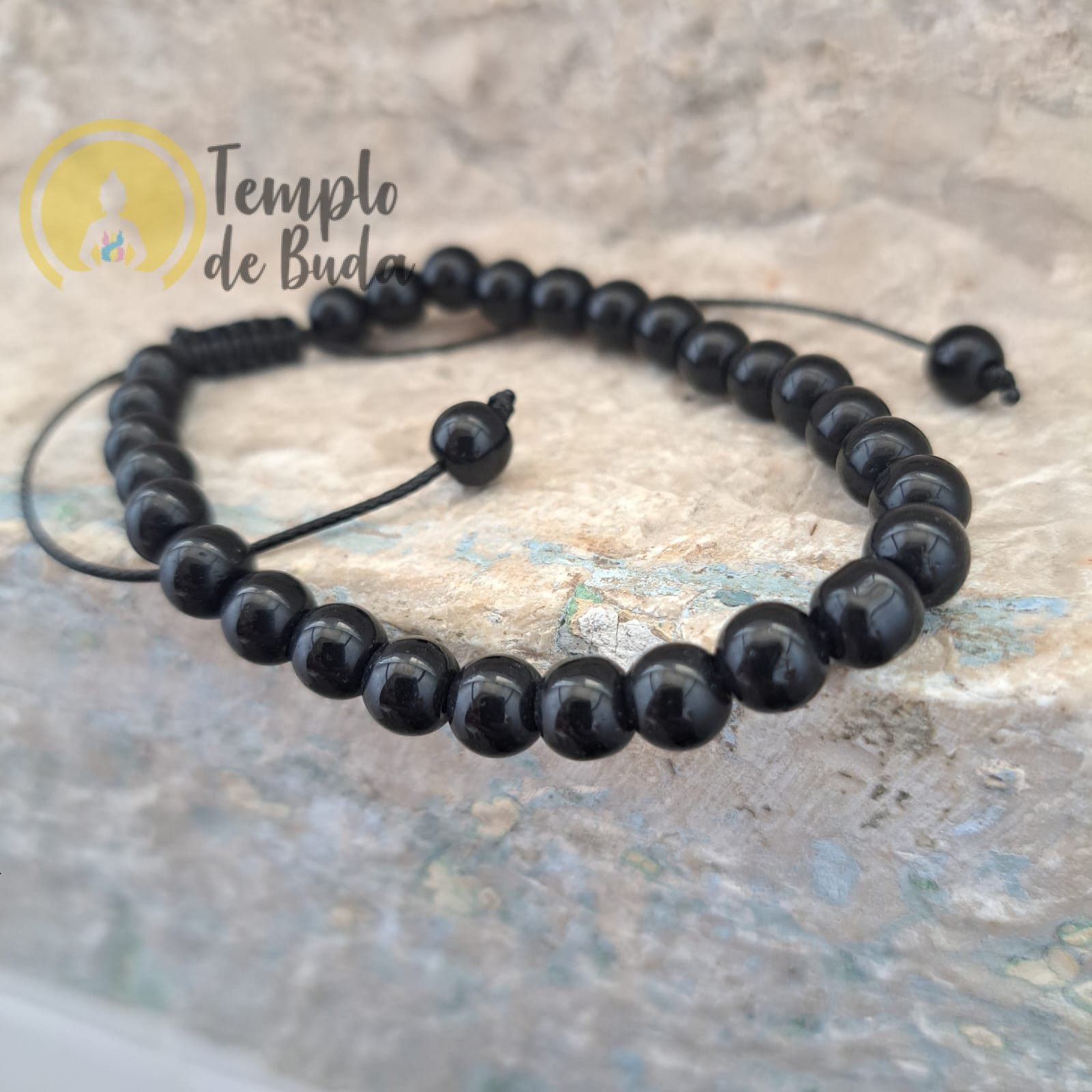 Pulseira de Obsidiana Negra com Cordão Regulável 6mm