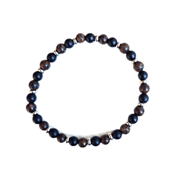 Pulseira de Onix Mate, Jaspe Picasso Castanho e Aço Inoxidável