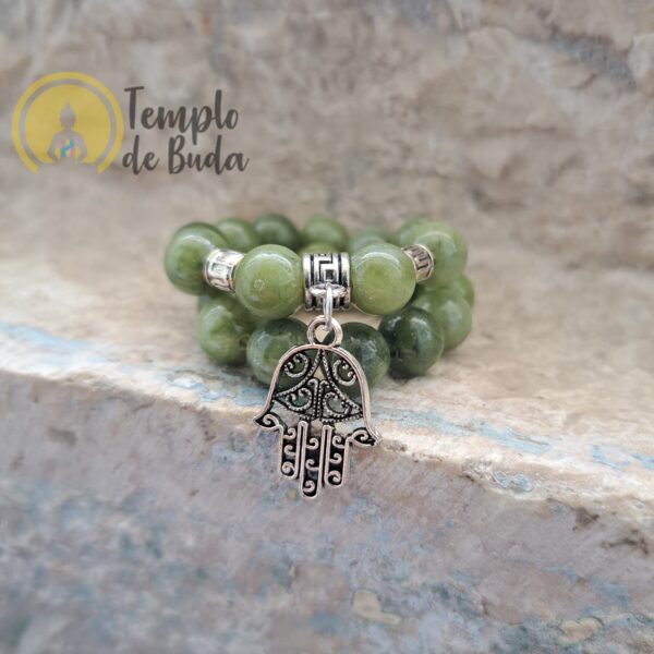 Pulsera de Jade vietnamita con Mano de Fátima 8 mm - Imagen 3