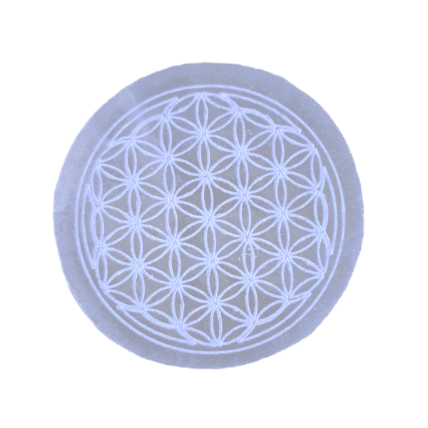 Selenite Plaque Round Flower of Life 8 cm