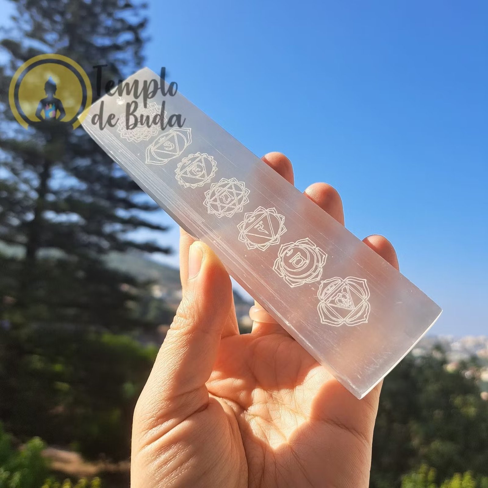 Porta Incenso Selenite Placa 7 Chakras