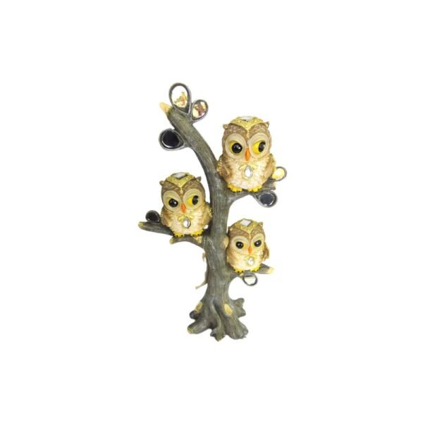 Estátua Árvore com 4 Corujas Douradas Decorativas