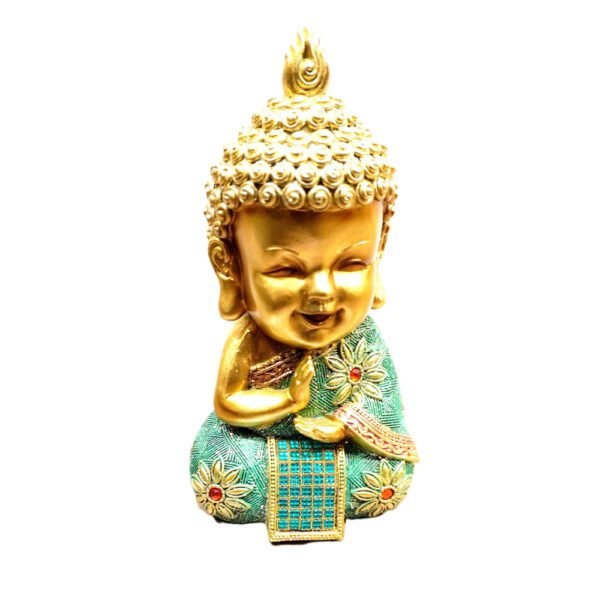 Estátua Buda Baby Dourado Verde