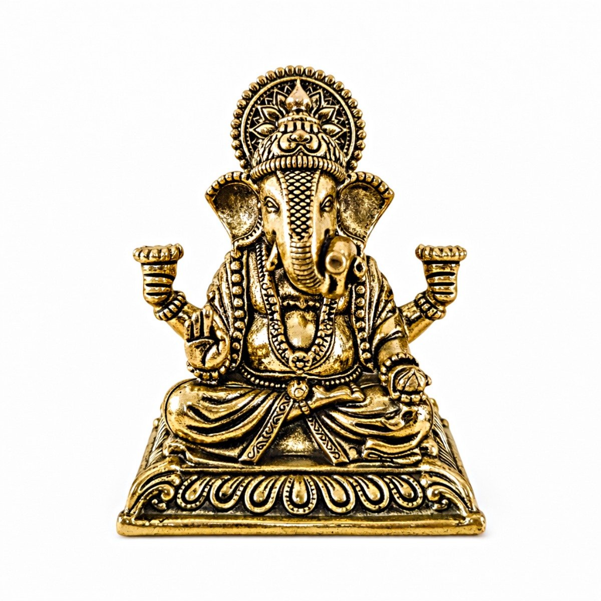 Estátua Ganesha em Metal Dourado Modelo 10