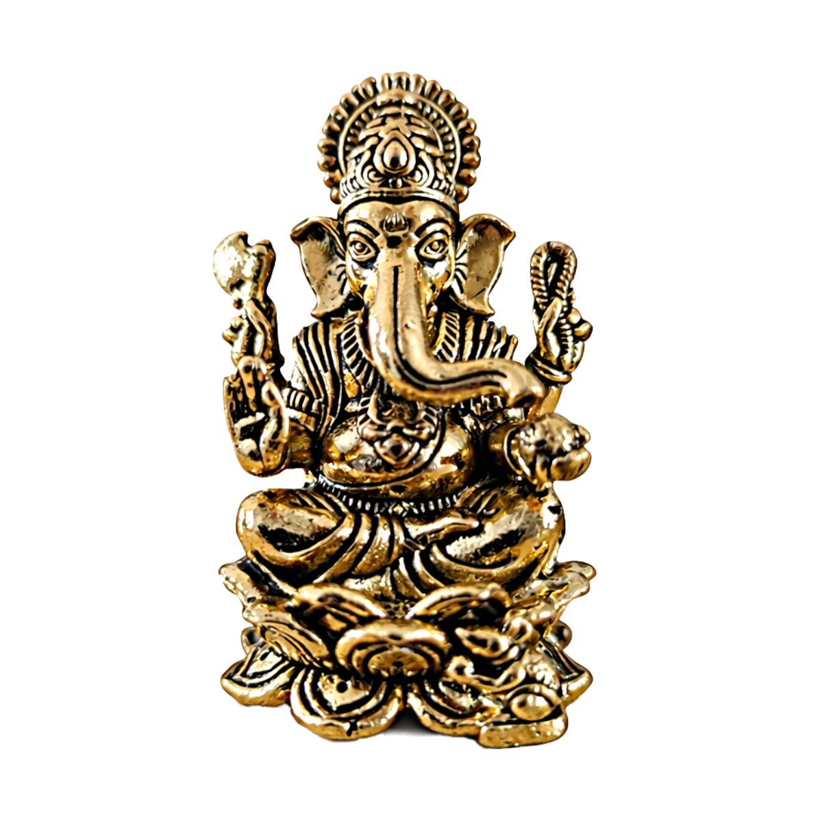 Estátua Ganesha em Metal Dourado Modelo 9