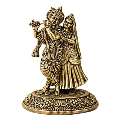 Estátua Radha Krishna em Metal Dourado