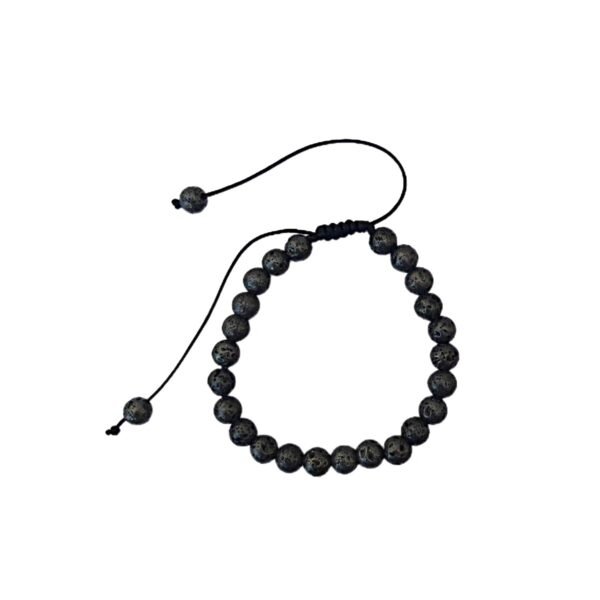 Pulseira Pedra Lava Metalizada com cordão regulável
